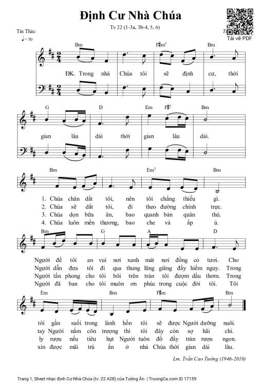 Sheet nhạc PDF bài định Cư Nhà Chúa (tv. 22 A28)