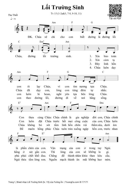 Sheet nhạc PDF bài Lối Trường Sinh (tv. 15)