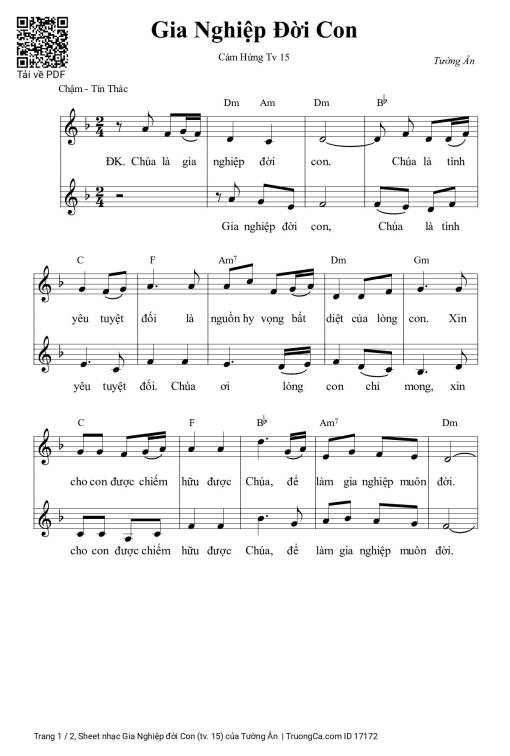 Sheet nhạc PDF bài Gia Nghiệp đời Con (tv. 15)