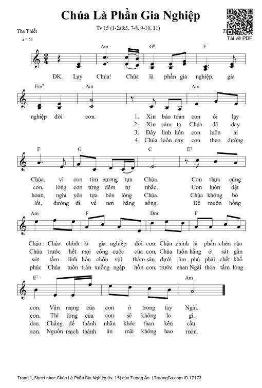 Sheet nhạc PDF bài Chúa Là Phần Gia Nghiệp (tv. 15)
