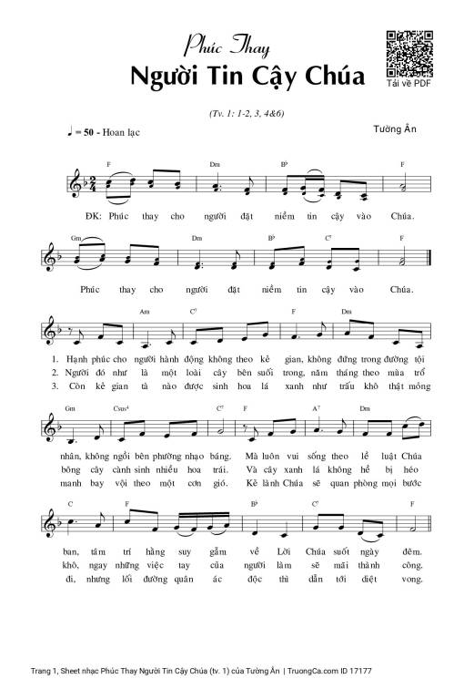 Sheet nhạc PDF bài Phúc Thay Người Tin Cậy Chúa (tv. 1)