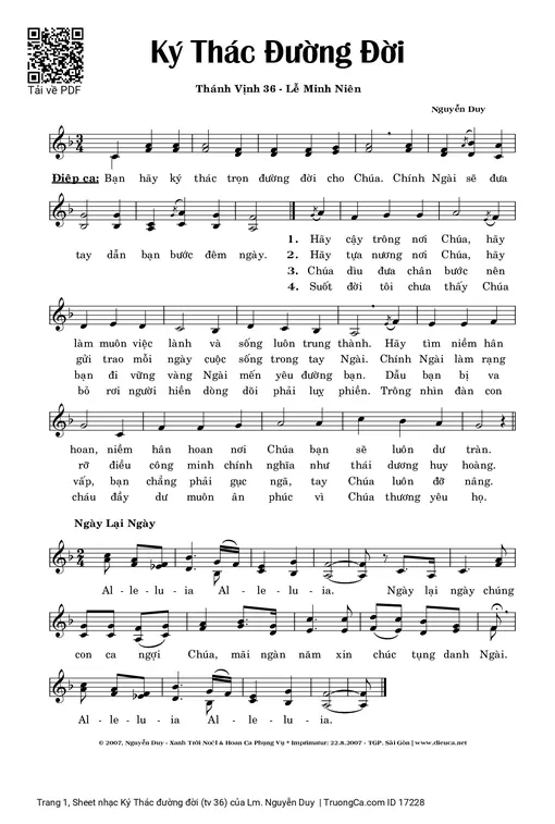 Sheet nhạc PDF bài Ký Thác đường đời (tv 36)