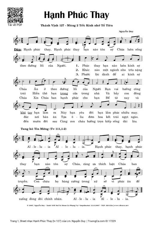 Sheet nhạc PDF bài Hạnh Phúc Thay (tv 127)