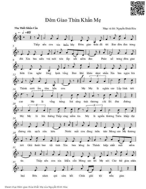 Sheet nhạc PDF bài Đêm giao thừa khẩn Mẹ