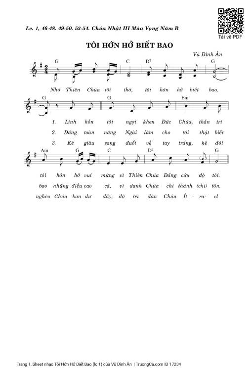 Sheet nhạc PDF bài Tôi Hớn Hở Biết Bao (lc 1)