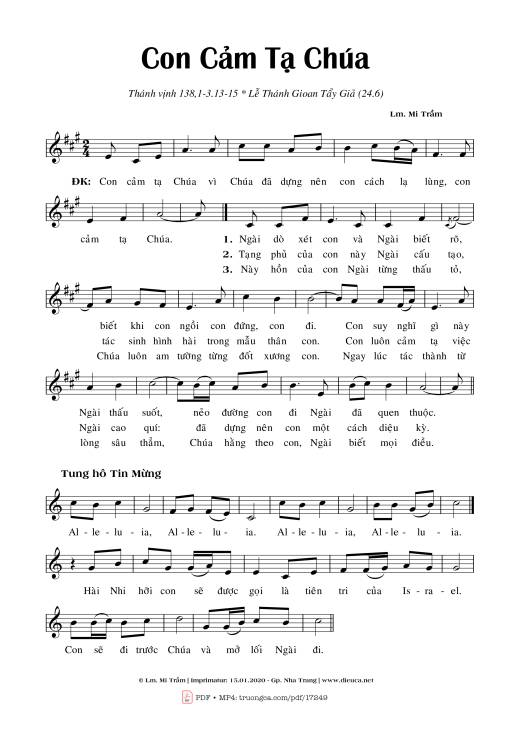 Sheet nhạc PDF bài Con Cảm Tạ Chúa (thánh vịnh 138)
