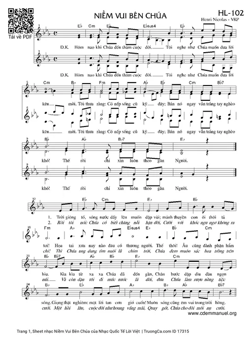 Sheet nhạc PDF bài Niềm Vui Bên Chúa