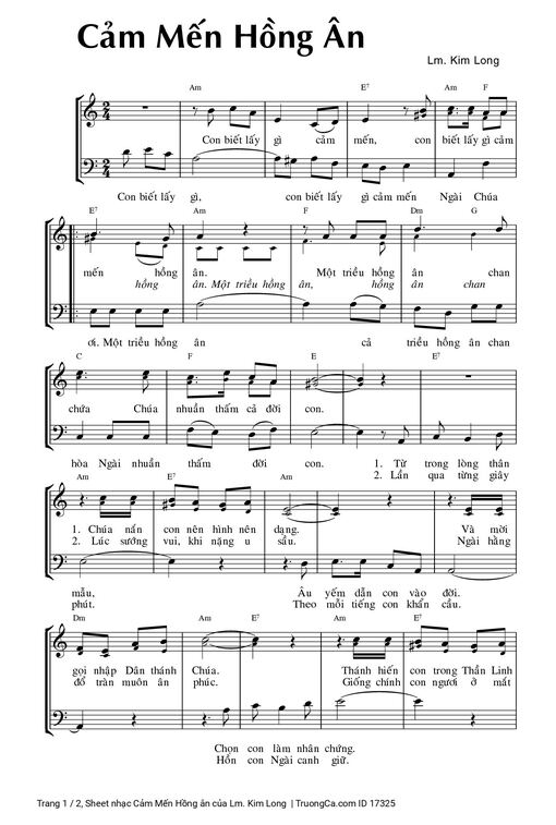 Sheet nhạc PDF bài Cảm Mến Hồng ân