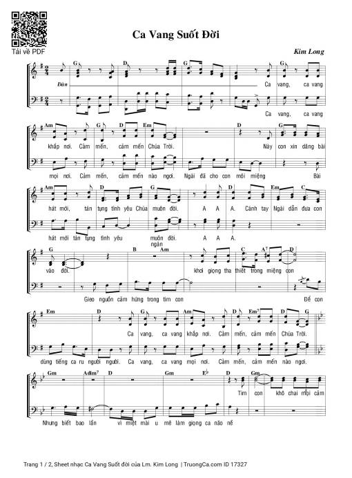 Sheet nhạc PDF bài Ca Vang Suốt đời