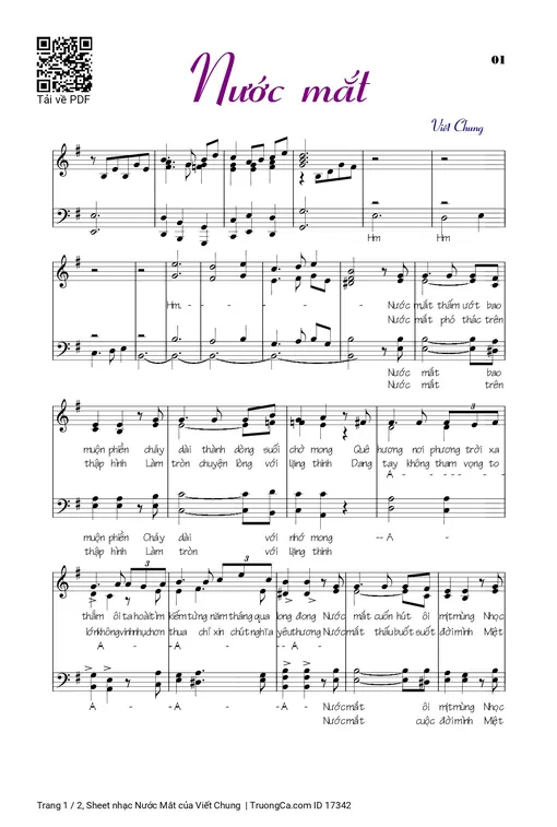 Sheet nhạc PDF bài Nước Mắt - Viết Chung