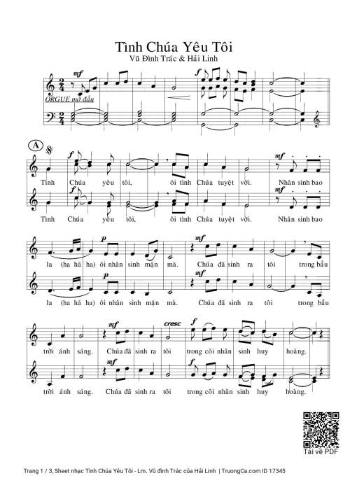 Sheet nhạc PDF bài Tình Chúa Yêu Tôi - Lm. Vũ đình Trác