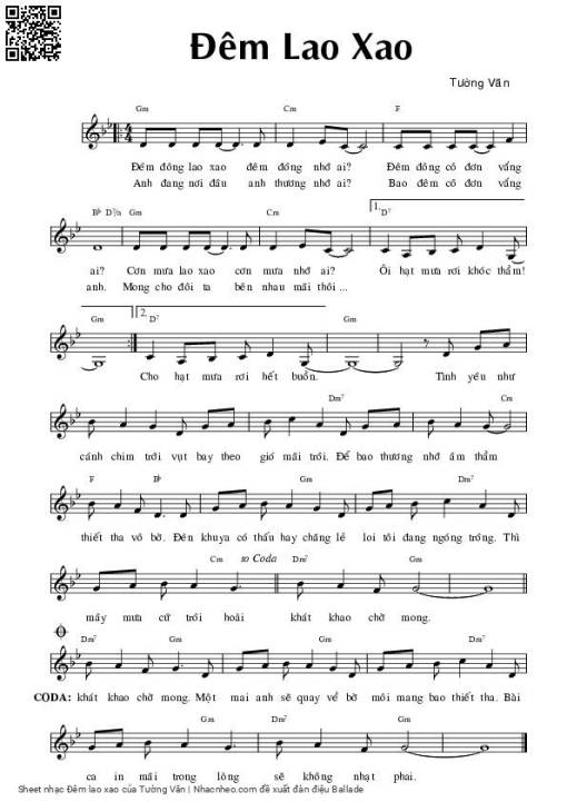 Sheet nhạc PDF bài Đêm lao xao - Tường Văn