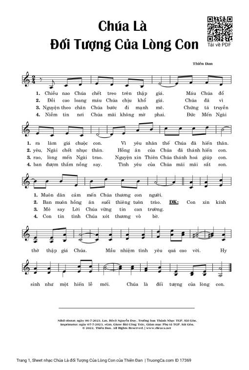 Sheet nhạc PDF bài Chúa Là đối Tượng Của Lòng Con