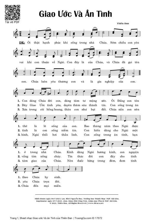 Sheet nhạc PDF bài Giao ước Và ân Tình