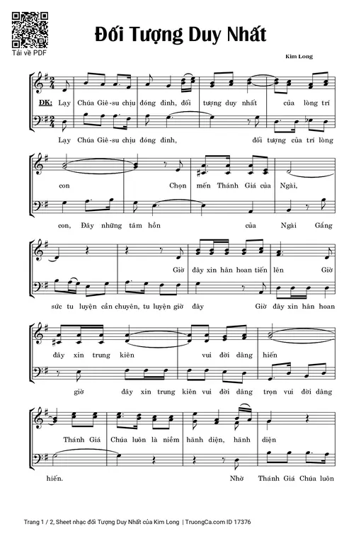 Sheet nhạc PDF bài đối Tượng Duy Nhất