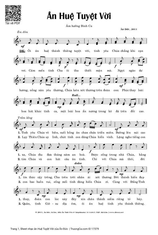 Sheet nhạc PDF bài ân Huệ Tuyệt Vời