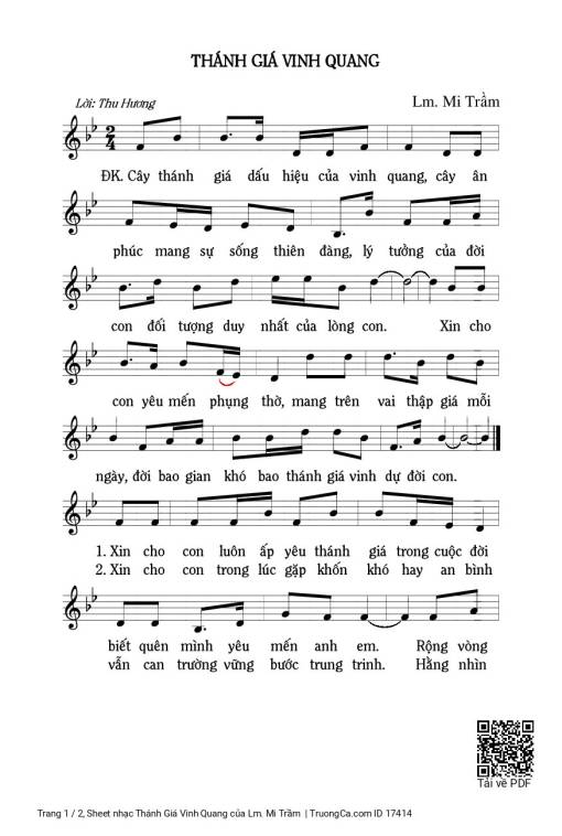 Sheet nhạc PDF bài Thánh Giá Vinh Quang