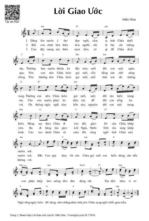 Sheet nhạc PDF bài Lời Giao ước