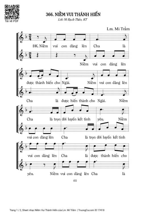 Sheet nhạc PDF bài Niềm Vui Thánh Hiến