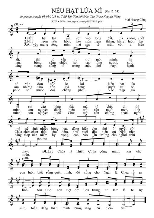 Sheet nhạc PDF bài Nếu Hạt Lúa Mì (ga 12, 24)