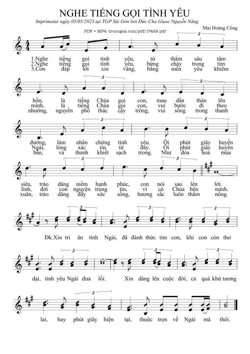 Sheet nhạc PDF bài Nghe Tiếng Gọi Tình Yêu