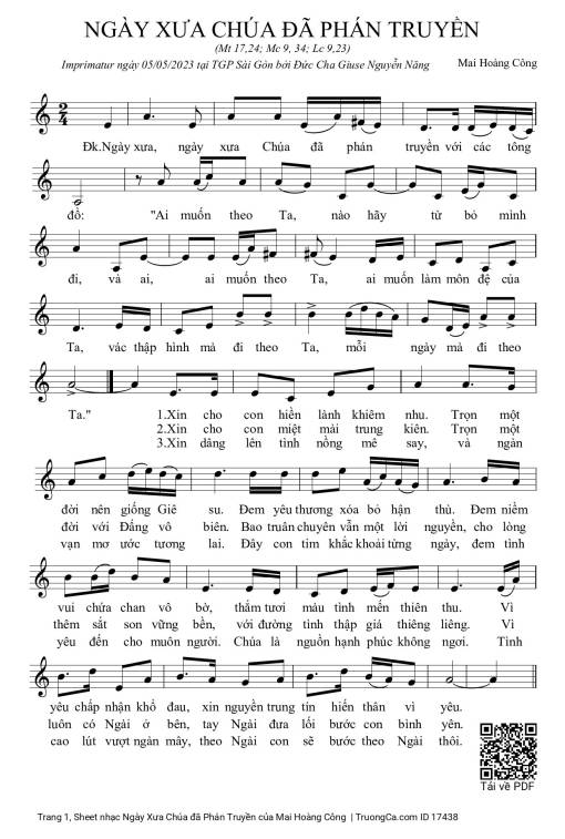 Sheet nhạc PDF bài Ngày Xưa Chúa đã Phán Truyền