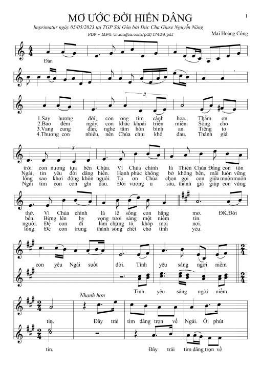 Sheet nhạc PDF bài Mơ ước đời Hiến Dâng