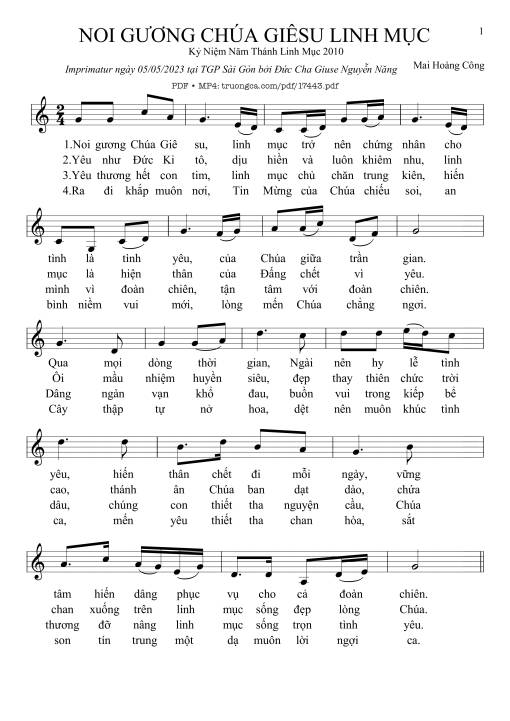 Sheet nhạc PDF bài Noi Gương Chúa Giêsu Linh Mục