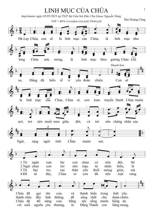 Sheet nhạc PDF bài Linh Mục Của Chúa