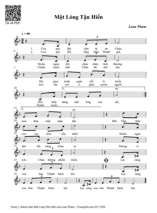 Sheet nhạc PDF bài Một Lòng Tận Hiến