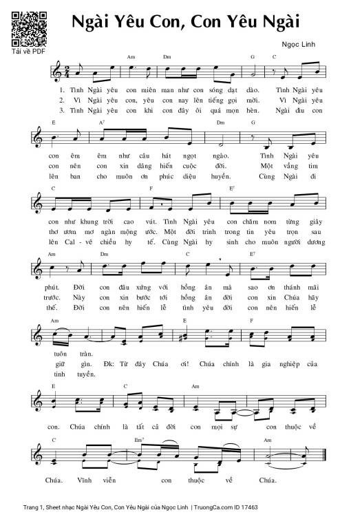 Sheet nhạc PDF bài Ngài Yêu Con, Con Yêu Ngài