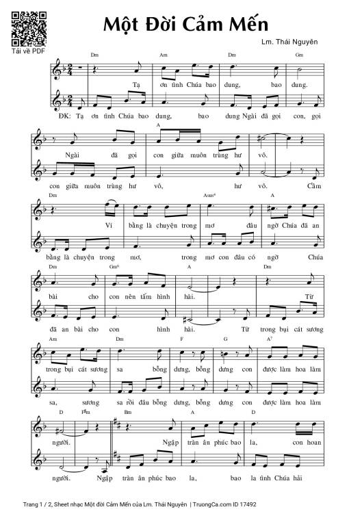 Sheet nhạc PDF bài Một đời Cảm Mến