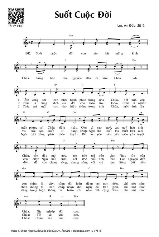 Sheet nhạc PDF bài Suốt Cuộc đời