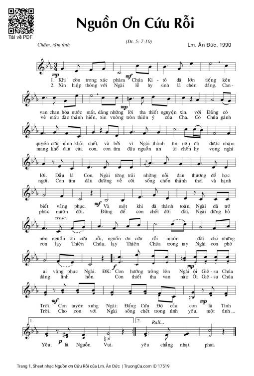 Sheet nhạc PDF bài Nguồn ơn Cứu Rỗi