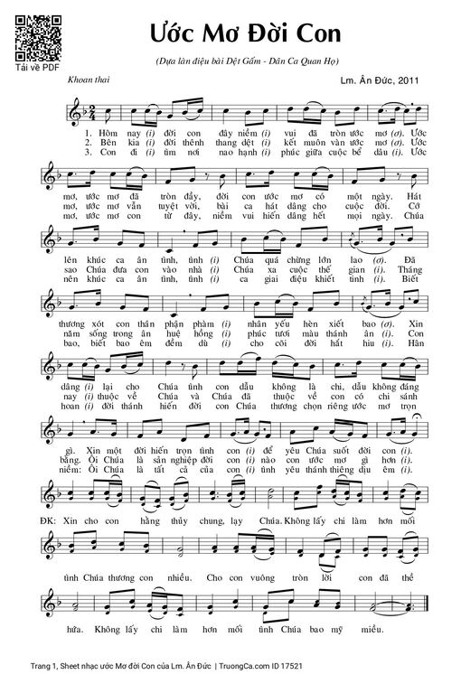 Sheet nhạc PDF bài ước Mơ đời Con