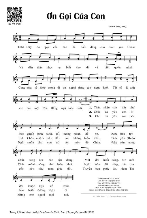 Sheet nhạc PDF bài ơn Gọi Của Con