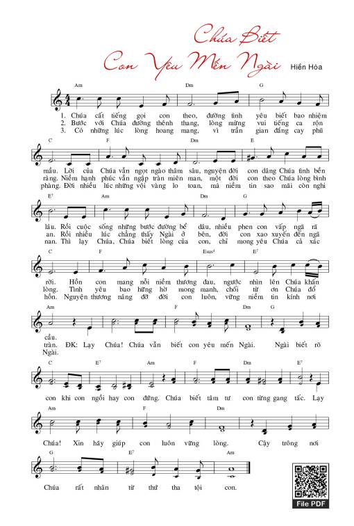 Sheet nhạc PDF bài Chúa Biết Con Yêu Mến Ngài