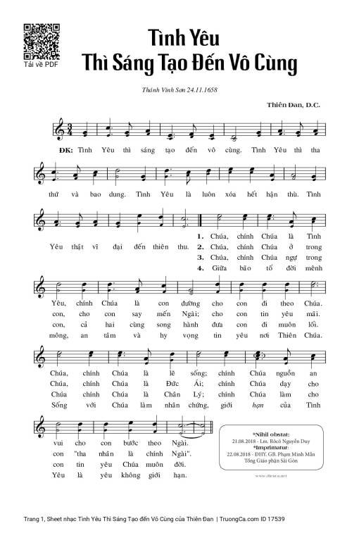 Sheet nhạc PDF bài Tình Yêu Thì Sáng Tạo đến Vô Cùng