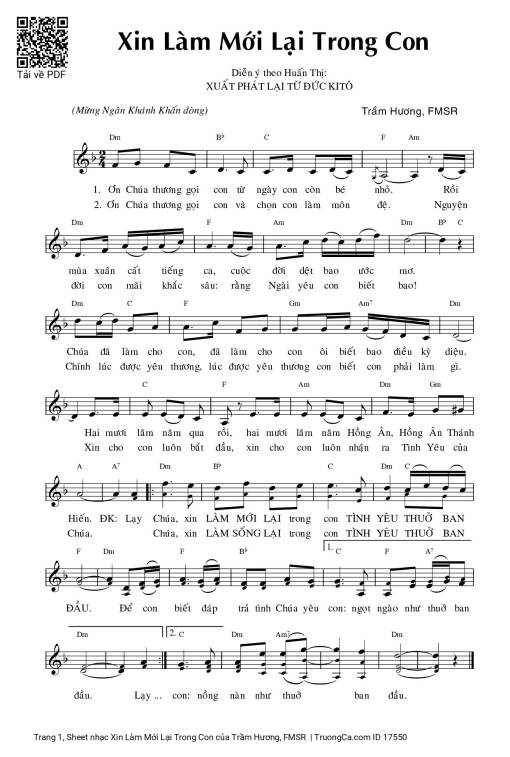 Sheet nhạc PDF bài Xin Làm Mới Lại Trong Con