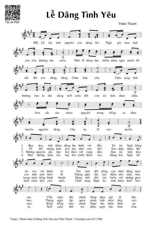 Sheet nhạc PDF bài Lễ Dâng Tình Yêu