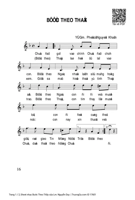 Sheet nhạc PDF bài Bước Theo Thầy