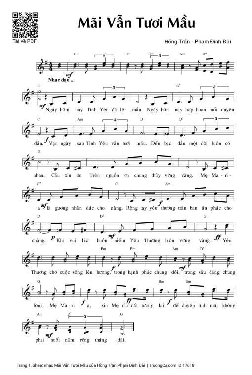 Sheet nhạc PDF bài Mãi Vẫn Tươi Màu