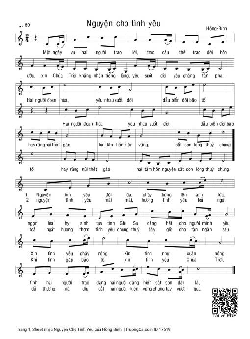 Sheet nhạc PDF bài Nguyện Cho Tình Yêu