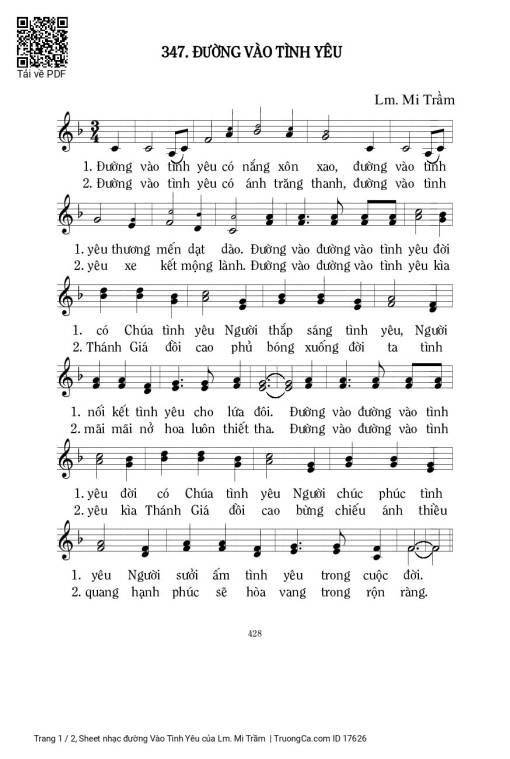 Sheet nhạc PDF bài đường Vào Tình Yêu