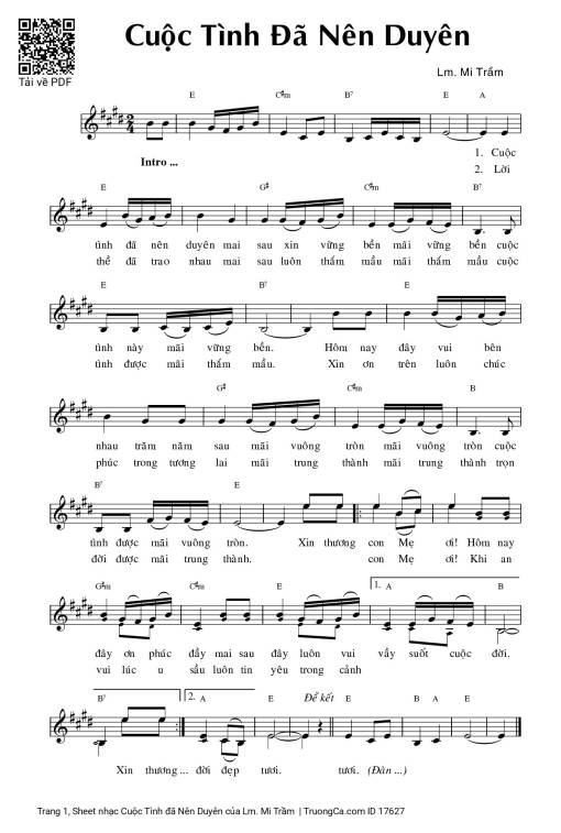 Sheet nhạc PDF bài Cuộc Tình đã Nên Duyên