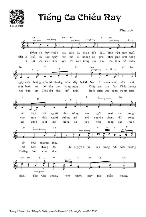 Sheet nhạc PDF bài Tiếng Ca Chiều Nay