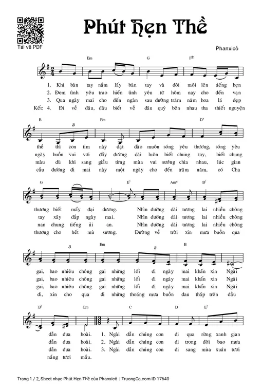Sheet nhạc PDF bài Phút Hẹn Thề
