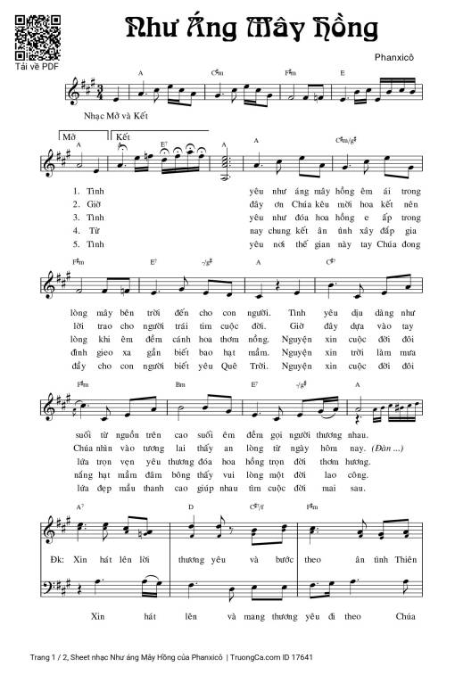 Sheet nhạc PDF bài Như áng Mây Hồng