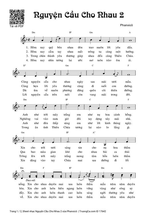 Sheet nhạc PDF bài Nguyện Cầu Cho Nhau 2