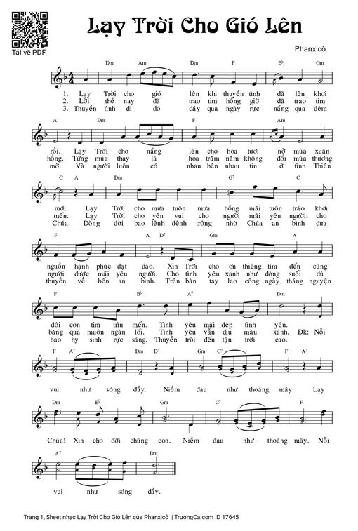 Sheet nhạc PDF bài Lạy Trời Cho Gió Lên